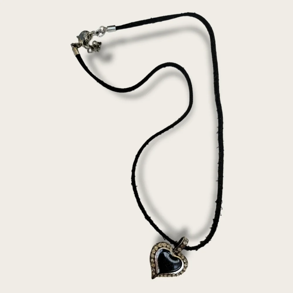 Black and CZ Heart Necklace